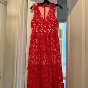 CROSBY by Mollie Burch Vibrant Red Lace Midi Dress